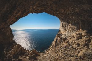 sea seen from inside a grotto